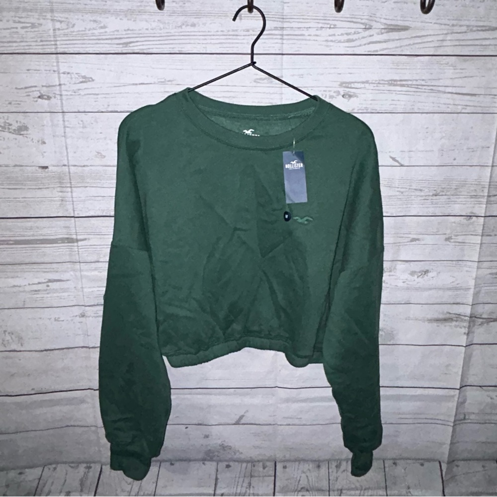NWT Hollister Green Cropped Banded Sweatshirt Size M